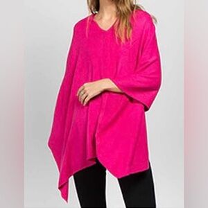 Fuschia Soft and Cozy Poncho Cashmere-like